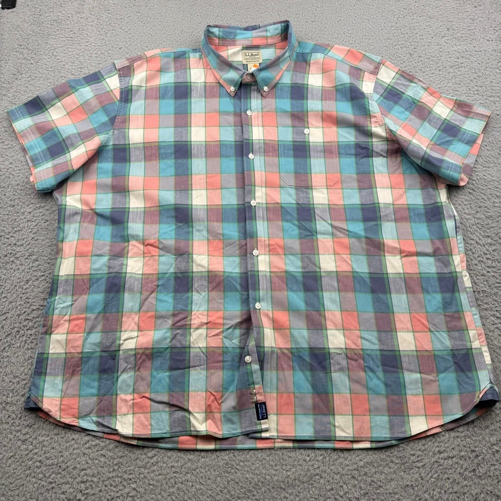 LL Bean Button Down Shirt Mens XXXL Multi Plaid Short Sleeve Traditional Fit